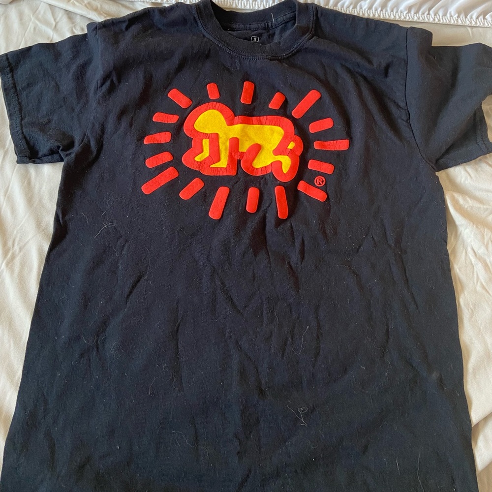 KEITH HARING DOG PERSON NEON ORANGE YELLOW TSHIRT BRAND NEW
